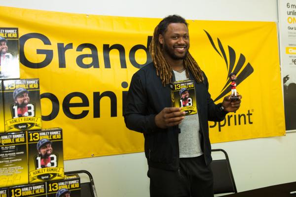 Sprint Store Grand Opening in Waltham with Hanley Ramirez appearance with autograph bobble-heads 